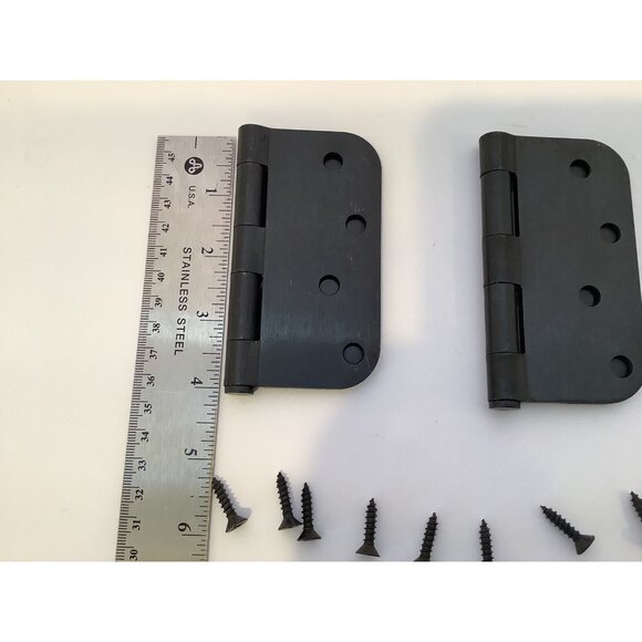 Black Metal Door Hinges Set Of 2 With Rounded Corners 4” 4 Holes Door Hardware - Picture 2 of 3